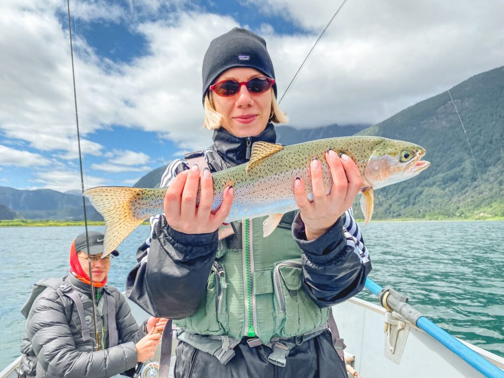 Angler with rainbow trout at River Futaleufú La Patagonia Chile