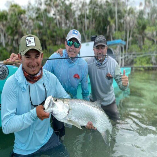 Happy Anglers with their Beautiful Juvenile Tarpon Catch at Chetumal