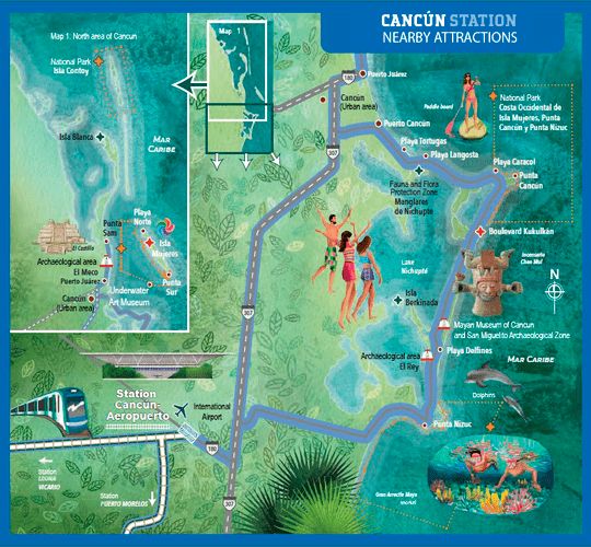 Map of the Mayan Fishing train Cancun Station