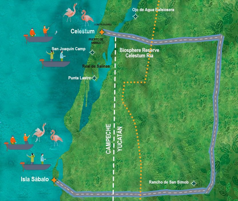 Isla Sabalo Tarpon Island Map Mayan train station